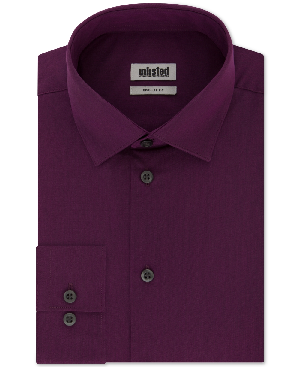 Kenneth Cole Men's Dress Shirt Regular Fit Solid Rasberry Size M